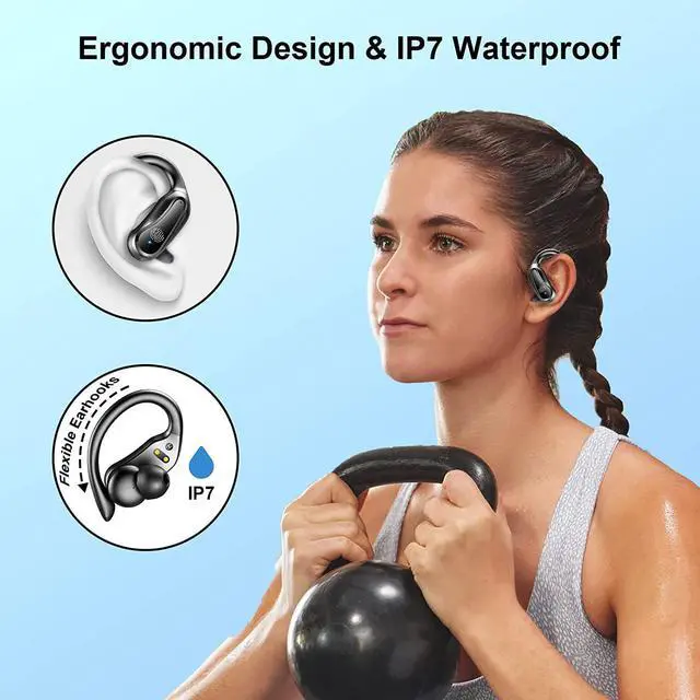 Alt view image 6 of 7 - Ture Wireless Earbud, Bluetooth 5.1 Headphones with Dual LED Digital Display 42Hrs Playtime, IP7 Super Waterproof Running Headset with Earhooks Stereo Sound Wireless Earphones with Mic (Black)