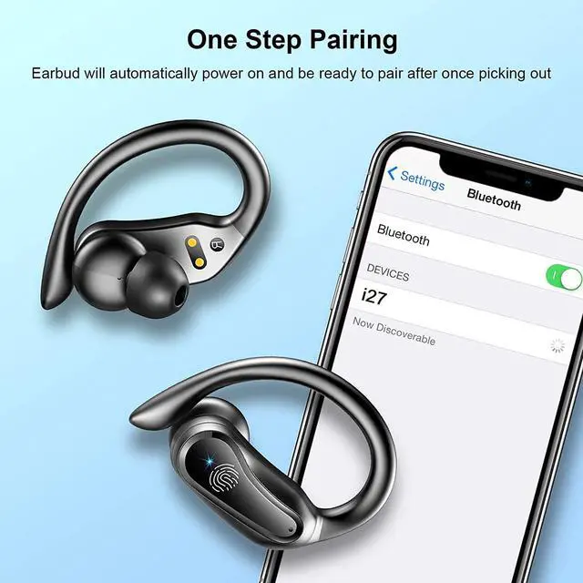 Alt view image 7 of 7 - Ture Wireless Earbud, Bluetooth 5.1 Headphones with Dual LED Digital Display 42Hrs Playtime, IP7 Super Waterproof Running Headset with Earhooks Stereo Sound Wireless Earphones with Mic (Black)