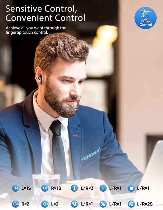 Alt view image 5 of 7 - Ture Wireless Earbuds, Bluetooth 5.1 Headphones 35H Playtime Type-C Charging Case, Touch Control, In Ear Earphones with Clear Voice Capture Technology, IPX7 Waterproof for Sport/Working