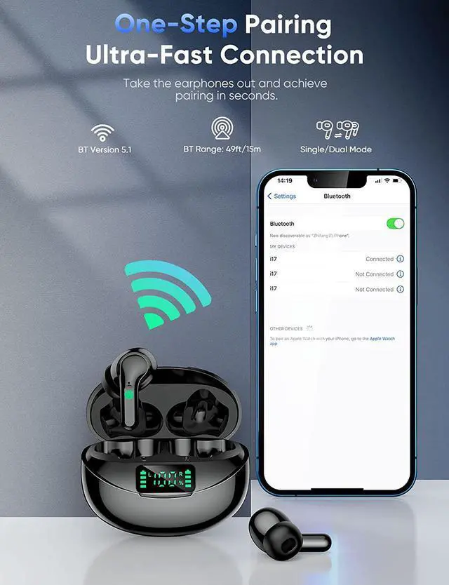 Alt view image 4 of 7 - Ture Wireless Earbuds, Bluetooth 5.1 Headphones 35H Playtime Type-C Charging Case, Touch Control, In Ear Earphones with Clear Voice Capture Technology, IPX7 Waterproof for Sport/Working