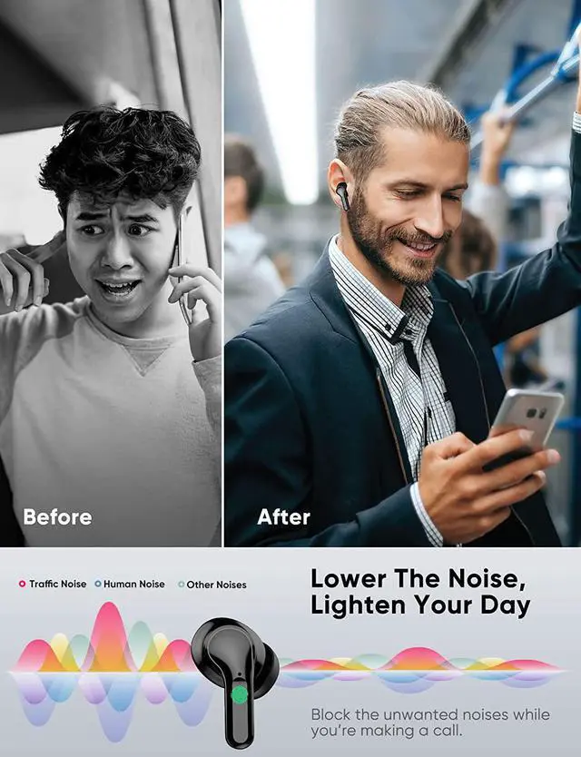 Alt view image 3 of 7 - Ture Wireless Earbuds, Bluetooth 5.1 Headphones 35H Playtime Type-C Charging Case, Touch Control, In Ear Earphones with Clear Voice Capture Technology, IPX7 Waterproof for Sport/Working