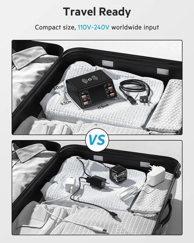 Alt view image 6 of 7 - 8 Port USB Charging Station, 100W Charging Station, 8-Ports Charging Station for Multiple Devices, Multi USB Charger Station, USB C Charging Station Compatible with i-Phone, i-Pad, Sam-sung, Hua-wei