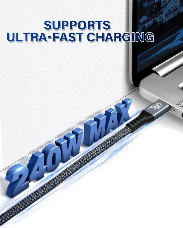 Alt view image 4 of 7 - [Upgraded] USB4 Cable Compatible with Thunderbolt 4/3 Cable 1M / 3.3 ft, Supports 240W Charging / 8K Display / 40Gbps Data Transfer USB C to USB C USB 4 Cable, for Type-C Latops, Hub, Docking and More