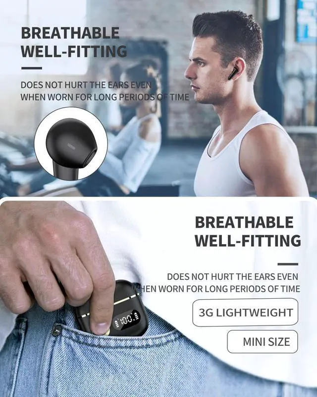 Alt view image 5 of 7 - Wireless Earbuds,Bluetooth 5.2 Headphones in-Ear,Wireless Earphones Noise Cancelling Microphone, Ear buds 45H Playtime with LED Power Display, Mini HiFi Stereo Sound, IP7 Waterproof Touch Control