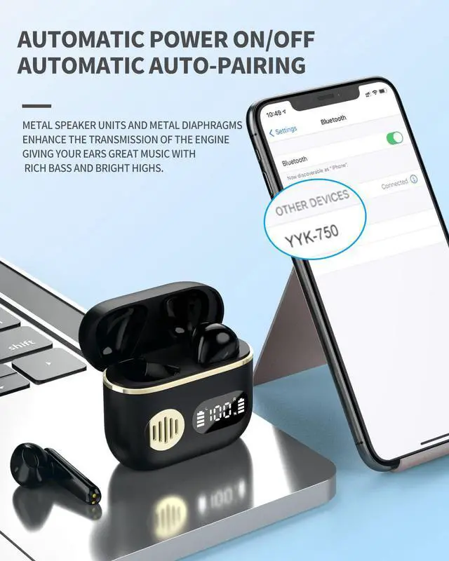 Alt view image 7 of 7 - Wireless Earbuds,Bluetooth 5.2 Headphones in-Ear,Wireless Earphones Noise Cancelling Microphone, Ear buds 45H Playtime with LED Power Display, Mini HiFi Stereo Sound, IP7 Waterproof Touch Control