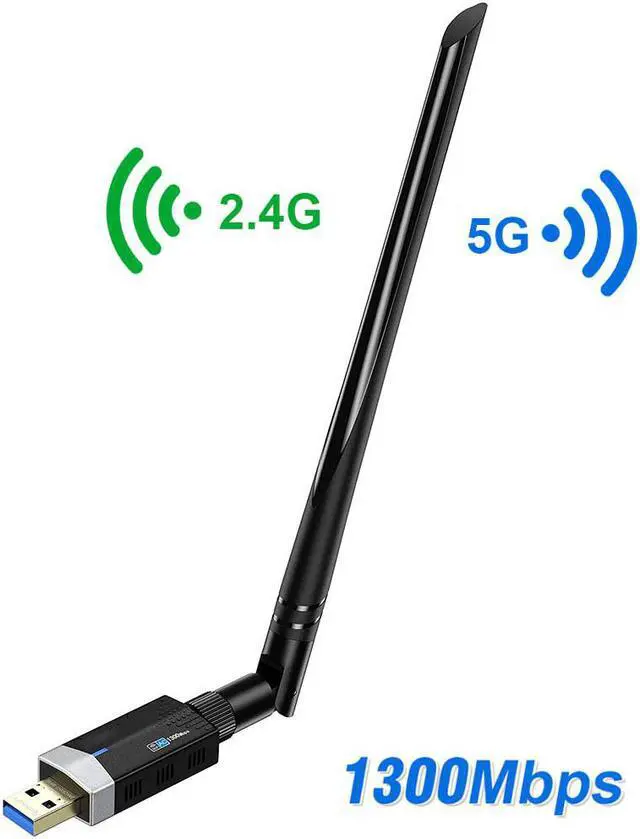 Main image of USB WiFi Adapter for PC, AC1300Mbps Dual Band Wireless Network Adapter, Network WiFi USB 3.0 for Desktop Laptop with 2.42GHz/ 5GHz High Gain 5dBi Antenna Network Card, Support Win10/8.1/8/7/XP