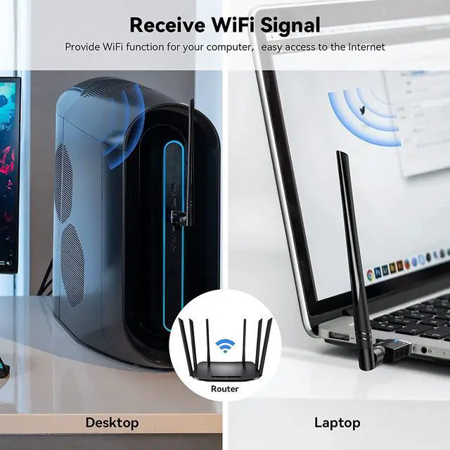 Alt view image 4 of 7 - USB WiFi Adapter for PC, AC1300Mbps Dual Band Wireless Network Adapter, Network WiFi USB 3.0 for Desktop Laptop with 2.42GHz/ 5GHz High Gain 5dBi Antenna Network Card, Support Win10/8.1/8/7/XP