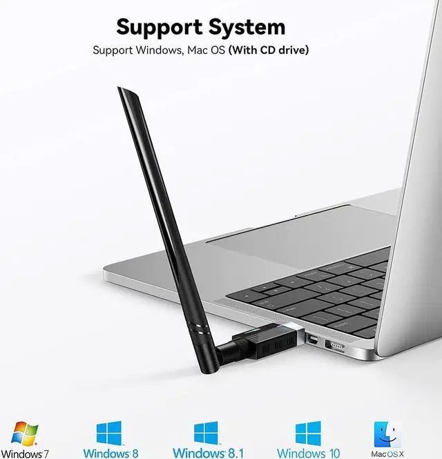 Alt view image 6 of 7 - USB WiFi Adapter for PC, AC1300Mbps Dual Band Wireless Network Adapter, Network WiFi USB 3.0 for Desktop Laptop with 2.42GHz/ 5GHz High Gain 5dBi Antenna Network Card, Support Win10/8.1/8/7/XP