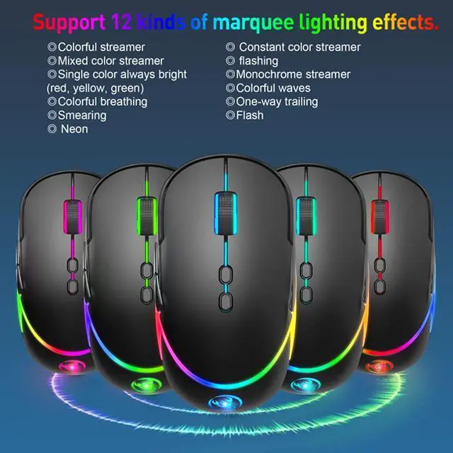 Alt view image 3 of 6 - Wireless Mouse, 2.4G Rechargeable [600mAh] Wireless Gaming Mouse with RGB Backlight 3200 DPI, 7 Buttons Gaming Mice Computer Mouse Compatible with PC Laptop MacOS Windows (Black)