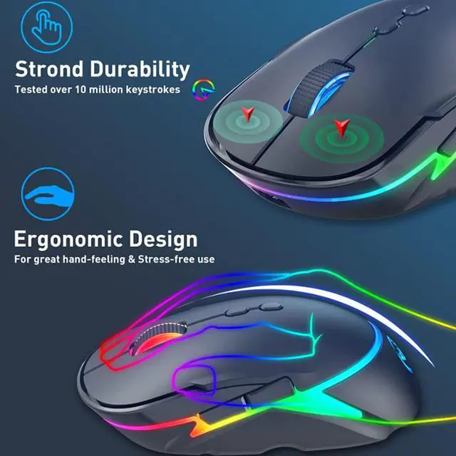 Alt view image 6 of 6 - Wireless Mouse, 2.4G Rechargeable [600mAh] Wireless Gaming Mouse with RGB Backlight 3200 DPI, 7 Buttons Gaming Mice Computer Mouse Compatible with PC Laptop MacOS Windows (Black)