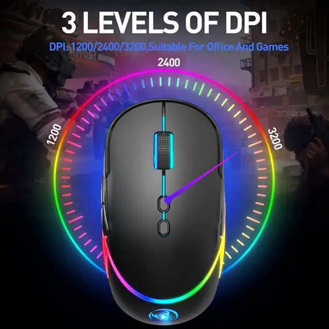 Alt view image 5 of 6 - Wireless Mouse, 2.4G Rechargeable [600mAh] Wireless Gaming Mouse with RGB Backlight 3200 DPI, 7 Buttons Gaming Mice Computer Mouse Compatible with PC Laptop MacOS Windows (Black)