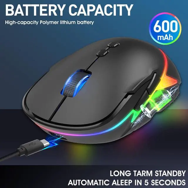 Alt view image 4 of 6 - Wireless Mouse, 2.4G Rechargeable [600mAh] Wireless Gaming Mouse with RGB Backlight 3200 DPI, 7 Buttons Gaming Mice Computer Mouse Compatible with PC Laptop MacOS Windows (Black)