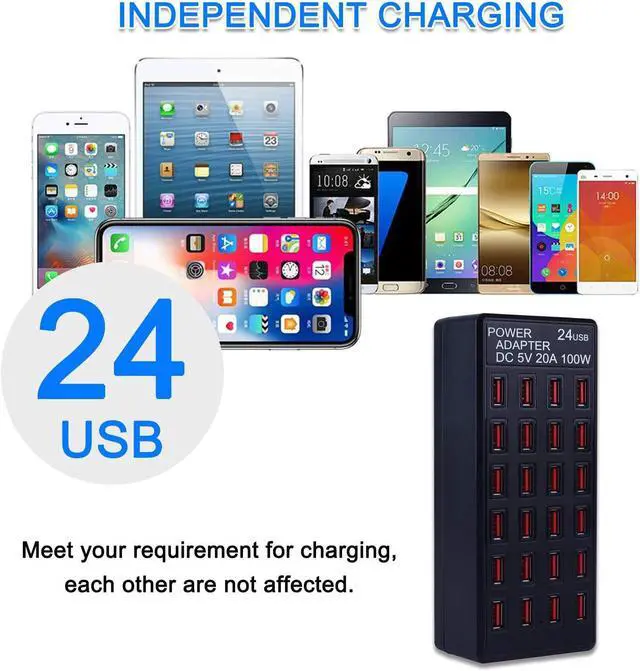 Alt view image 2 of 7 - 24-Port 100 watt (20 A) USB Charging Station, Home Desktop USB Fast Charger, Multiple USB Desktop Chargers, Suitable for Hotels, Shops, Schools, Shopping malls and Travel