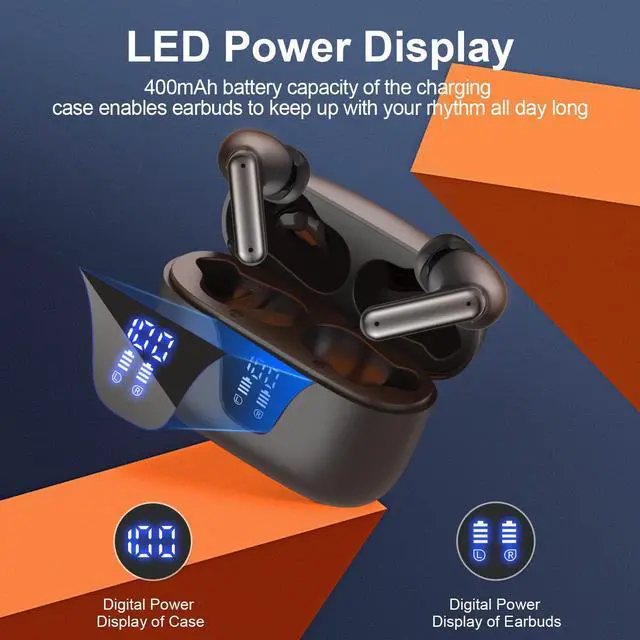 Alt view image 2 of 7 - Ture Wireless Earbuds, Bluetooth 5.1 Headphones 50H Playtime with LED Digital Display Charging Case, IPX5 Waterproof HiFi Stereo Earphones with Mic Sport Headset for Android iOS Phones (Black)