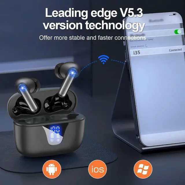 Alt view image 4 of 7 - Ture Wireless Earbuds, Bluetooth 5.1 Headphones 50H Playtime with LED Digital Display Charging Case, IPX5 Waterproof HiFi Stereo Earphones with Mic Sport Headset for Android iOS Phones (Black)