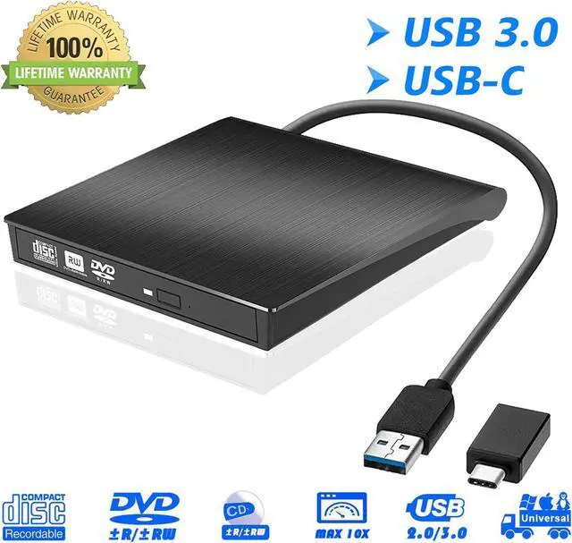 Main image of External CD DVD Drive for Laptop, Portable High-Speed USB-C & USB 3.0 CD/DVD +/-RW Burner CD ROM DVD Optical Drive Reader Rewriter Player for PC Desktops, Compatible with Windows/MacOS/Linux