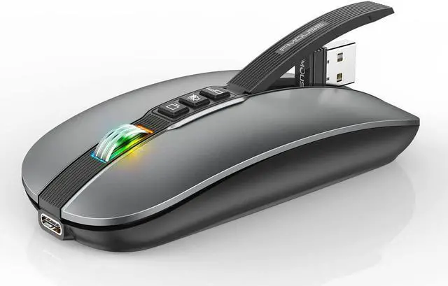 Main image of Silent Bluetooth Wireless Mouse, Slim Travel Mouse with USB Receiver, 2.4G Wireless Bluetooth 5.1 Dual Mode 2400 DPI Quick Mute & Desktop Return Button, Rechargeable Mouse for PC Laptop Desktop (Grey)