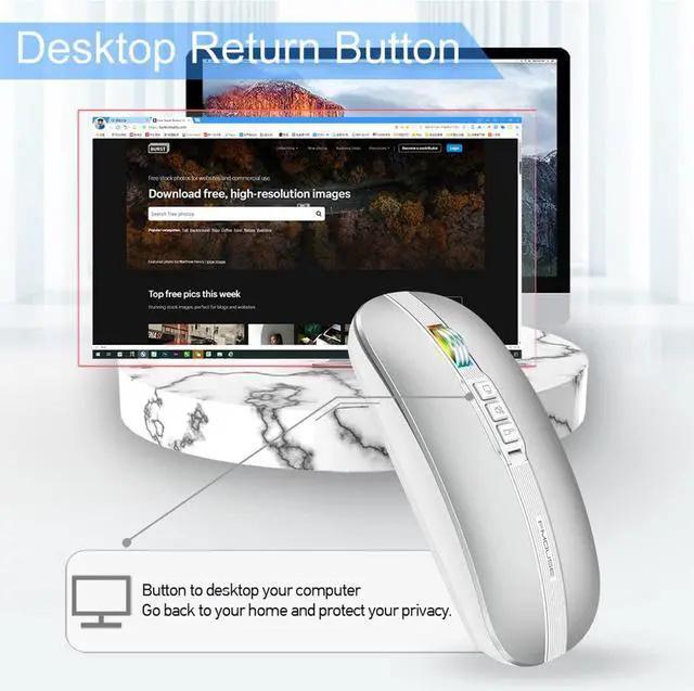 Alt view image 4 of 7 - Silent Bluetooth Wireless Mouse, Slim Travel Mouse with USB Receiver, 2.4G Wireless Bluetooth 5.1 Dual Mode 2400 DPI Quick Mute & Desktop Return Button, Rechargeable Mouse for PC Laptop Desktop