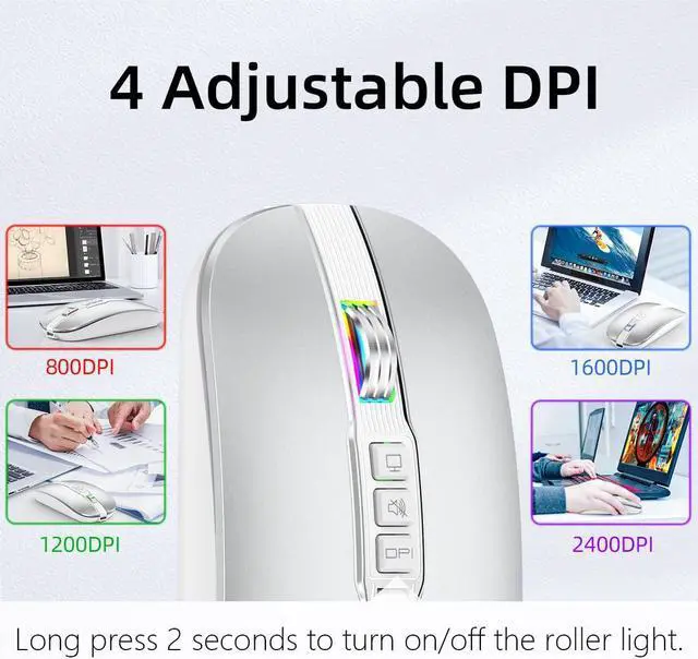 Alt view image 6 of 7 - Silent Bluetooth Wireless Mouse, Slim Travel Mouse with USB Receiver, 2.4G Wireless Bluetooth 5.1 Dual Mode 2400 DPI Quick Mute & Desktop Return Button, Rechargeable Mouse for PC Laptop Desktop