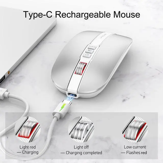 Alt view image 7 of 7 - Silent Bluetooth Wireless Mouse, Slim Travel Mouse with USB Receiver, 2.4G Wireless Bluetooth 5.1 Dual Mode 2400 DPI Quick Mute & Desktop Return Button, Rechargeable Mouse for PC Laptop Desktop