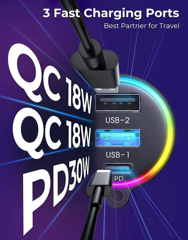 Alt view image 5 of 7 - Bluetooth 5.3 FM/AUX Bluetooth Car Adapter,[Air Vent Installation & Bass Boost] 3 Ports PD & QC 3.0 FM Transmitter for Car, Radio Bluetooth Receiver for Car HD Calling and Enjoy Music