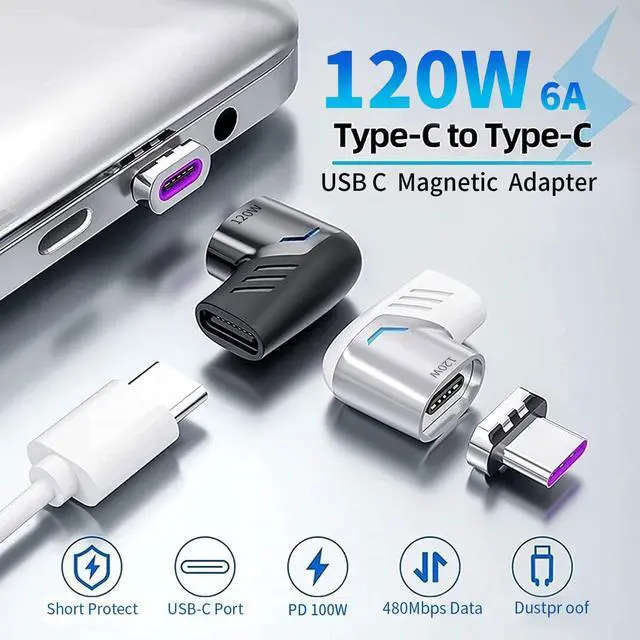 Alt view image 2 of 7 - USB C Magnetic Adapter, (2 Pack) Magnetic USB C Adapter Type C Connector Right Angle with PD 100W Fast Charge, 480Mbps Data Transfer, for M-a-c-Book Pro/Air and More Type C Smartphone, Laptop, Tablet