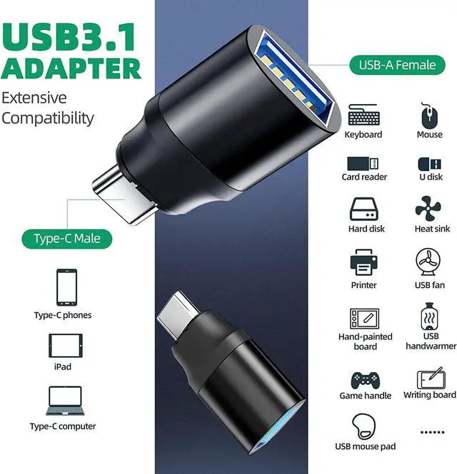 Alt view image 4 of 7 - USB C to USB Magnetic Adapter 24Pins USB C Male to USB A Female Adapter 2 Pack with PD 60W Charge 10Gbps USB3.1/USB3.0 for M-a-c-B-o-o-k Pro /Air and More Type C Devices