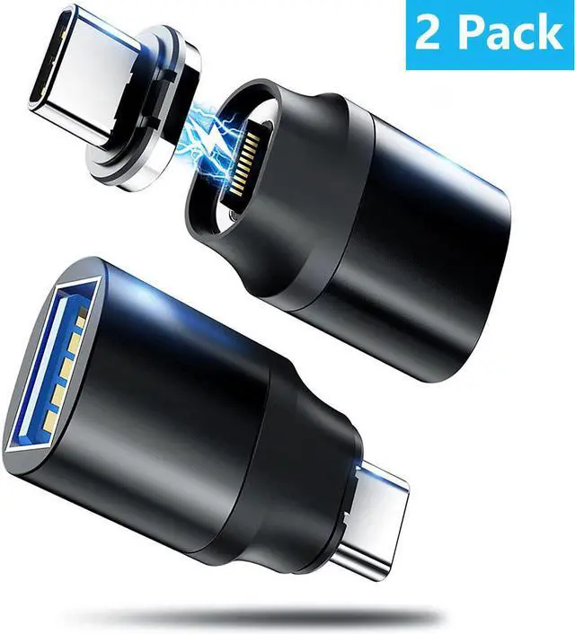 Main image of USB C to USB Magnetic Adapter 24Pins USB C Male to USB A Female Adapter 2 Pack with PD 60W Charge 10Gbps USB3.1/USB3.0 for M-a-c-B-o-o-k Pro /Air and More Type C Devices