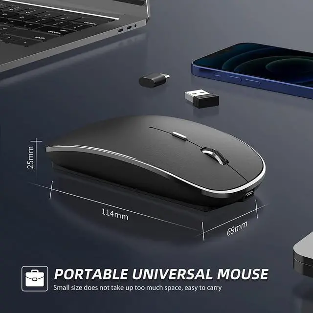 Alt view image 5 of 7 - 2.4G Wireless Mouse 450mAh Chargeable Portable Silent Wireless Mouse USB and Type-C Dual Mode Wireless Mouse 3 Adjustable DPI [1000/1200/1600 DPI] for Laptop, MacOS, Android, PC (Black)