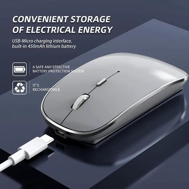 Alt view image 3 of 7 - 2.4G Wireless Mouse 450mAh Chargeable Portable Silent Wireless Mouse USB and Type-C Dual Mode Wireless Mouse 3 Adjustable DPI [1000/1200/1600 DPI] for Laptop, MacOS, Android, PC (Gray)