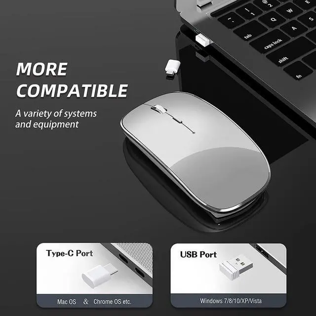 Alt view image 2 of 7 - 2.4G Wireless Mouse 450mAh Chargeable Portable Silent Wireless Mouse USB and Type-C Dual Mode Wireless Mouse 3 Adjustable DPI [1000/1200/1600 DPI] for Laptop, MacOS, Android, PC (Gray)