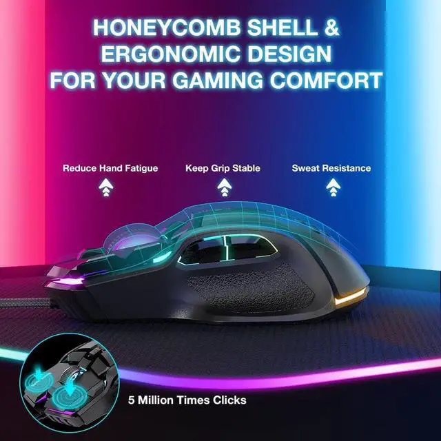 Alt view image 4 of 7 - Wired Gaming Mouse, Computer PC Gaming Mice USB Mouse with 12 RGB Backlit Modes, High-Precision Adjustable 12800 DPI, 10 Programmable Buttons, Ergonomic Plug Play Gamer Mouse for Laptop Mac