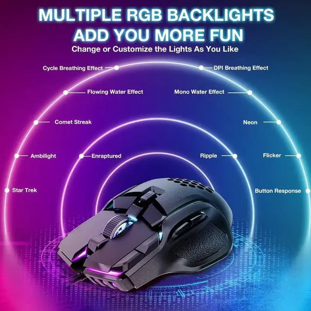 Alt view image 5 of 7 - Wired Gaming Mouse, Computer PC Gaming Mice USB Mouse with 12 RGB Backlit Modes, High-Precision Adjustable 12800 DPI, 10 Programmable Buttons, Ergonomic Plug Play Gamer Mouse for Laptop Mac