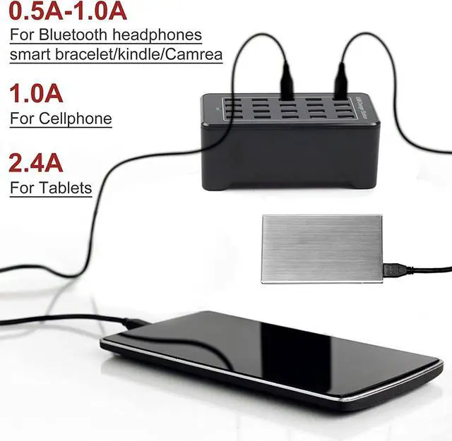 Alt view image 3 of 7 - 20 Port 100W(20A) Multiport USB Charging Station for Multiple Devices, Multi Port USB Charger Station with IC Detection for Smartphones, Tablets and More, Suitable for School, Mall, Hotel, Shop