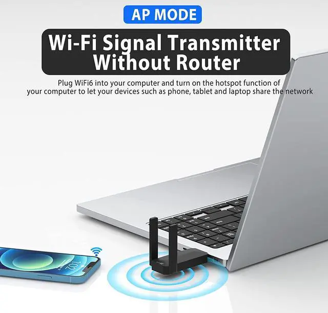 Alt view image 6 of 7 - USB WiFi 6 Adapter for PC, AX1800 USB 3.0 Dual Band Wireless Network Adapter with 2.4G/5G High Gain Antenna, 1800Mbps WiFi Dongle USB WiFi Adapter for PC Desktop Laptop Support Windows11/10 (Black)