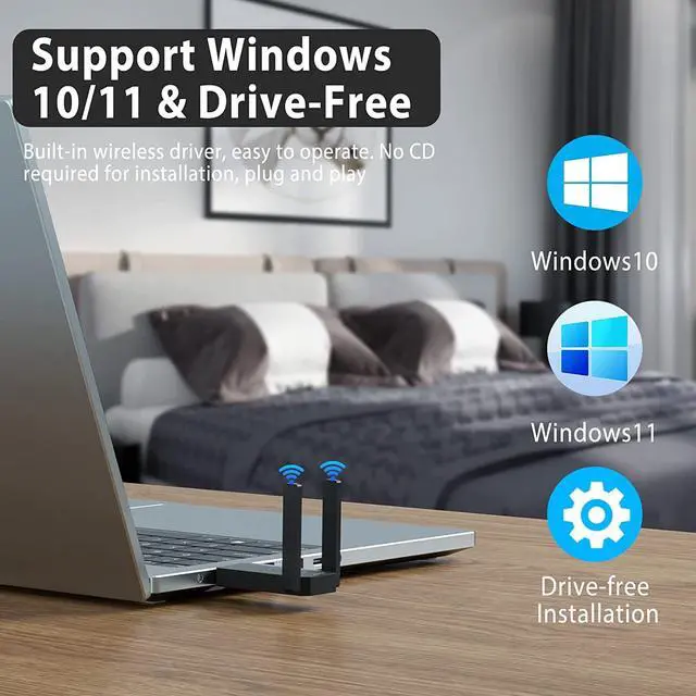 Alt view image 5 of 7 - USB WiFi 6 Adapter for PC, AX1800 USB 3.0 Dual Band Wireless Network Adapter with 2.4G/5G High Gain Antenna, 1800Mbps WiFi Dongle USB WiFi Adapter for PC Desktop Laptop Support Windows11/10 (Black)