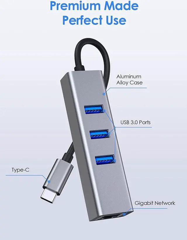 Alt view image 6 of 7 - USB C to USB 3.0 HUB with 1000Mbps RJ45 Gigabit Ethernet Port, USB C to Ethernet Adapter, Aluminum USB Extender Splitter, Type-C to USB 3.0 Multiport Hub for Laptop/MacOS/i-M-a-c/Surface Pro/XPS/PC