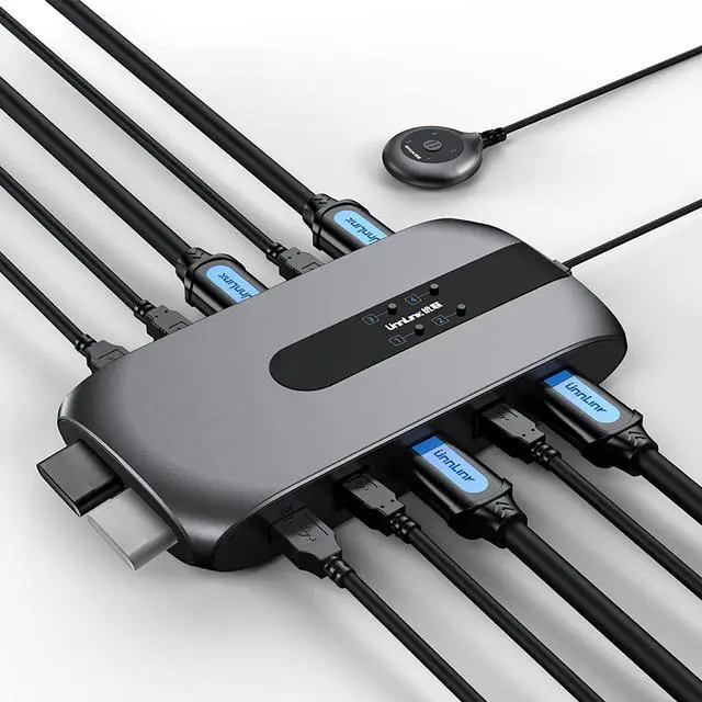 Main image of KVM Switch HDMI 4 Port Box, USB KVM Switch for 4 Computers Share One Keyboard Mouse and HD Monitor, 4 in 1 Out HDMI KVM Switch, Support UHD 4K (3840x2160)