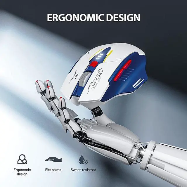 Alt view image 4 of 7 - Wireless Mouse, Rechargeable Wireless Mouse, Ergonomic Silent Mice with 2.4G USB Receiver Mecha Style Mouse Wireless for Laptop Computer MacOS, Blue & White