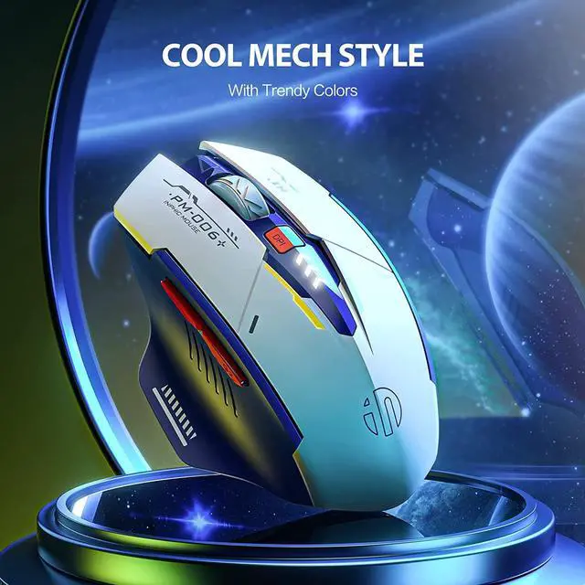 Alt view image 6 of 7 - Wireless Mouse, Rechargeable Wireless Mouse, Ergonomic Silent Mice with 2.4G USB Receiver Mecha Style Mouse Wireless for Laptop Computer MacOS, Blue & White