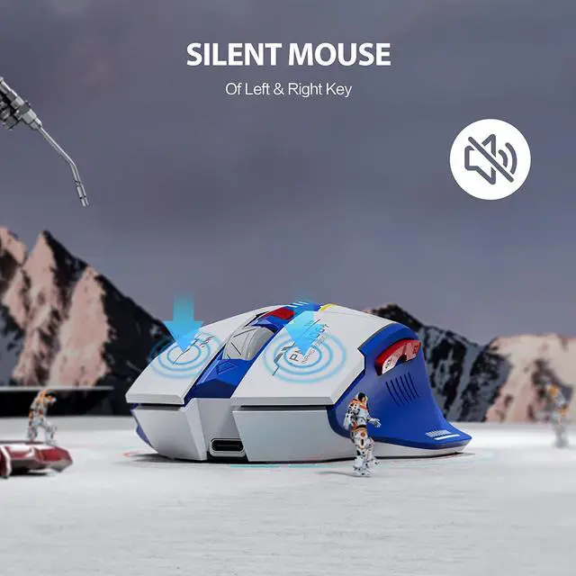 Alt view image 7 of 7 - Wireless Mouse, Rechargeable Wireless Mouse, Ergonomic Silent Mice with 2.4G USB Receiver Mecha Style Mouse Wireless for Laptop Computer MacOS, Blue & White