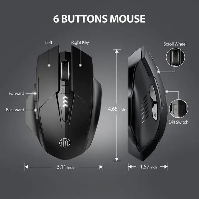 Alt view image 6 of 7 - Rechargable 2.4G USB Wireless Mouse, [Upgraded: Battery Level Visible] Large Ergonomic Rechargeable 2.4G Optical PC Laptop Cordless Mice with USB Nano Receiver, Black