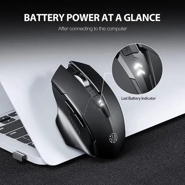 Alt view image 7 of 7 - Rechargable 2.4G USB Wireless Mouse, [Upgraded: Battery Level Visible] Large Ergonomic Rechargeable 2.4G Optical PC Laptop Cordless Mice with USB Nano Receiver, Black