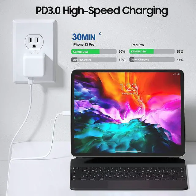 Alt view image 5 of 7 - 35W Dual USB-C Port Compact Power Adapter, DUal Port PD 3.0 GaN Foldable USB Type C Plug Fast Wall Charger Block for i-P-h-o-n-e 13 12 11 14 Pro Max Plus, i-P-a-d, A-i-r-P-o-d-s, M-a-c-B-o-o-k Air