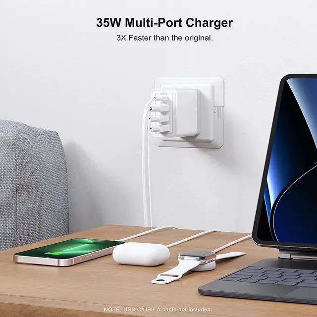 Alt view image 2 of 7 - 35W USB C Wall Charger Block, 2-Pack 4 Port PD+QC Fast Power Adapter, Type C Charging Brick Cube Plug for i-P-h-o-n-e 11/12/13/14/Pro Max, XS/XR/X, Tablet, Android Smartphones (White)