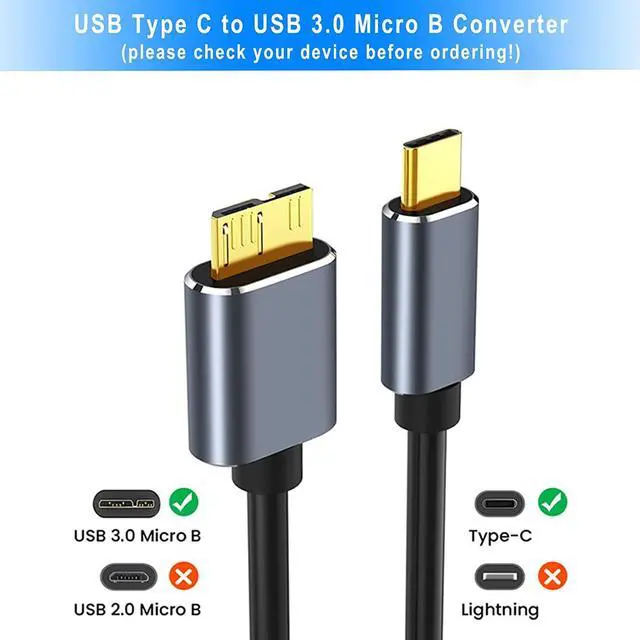 Alt view image 4 of 7 - USB C to Micro B Cord 3.3ft / 1M, USB Type-C to Micro-B Mobile Hard Disk Cable USB 3.1 to USB 3.0 Hard Disk Data Cable, The Transmission Rate is up to 5 Gbps, Suitable for External Hard disks
