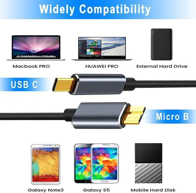 Alt view image 3 of 7 - USB C to Micro B Cord 3.3ft / 1M, USB Type-C to Micro-B Mobile Hard Disk Cable USB 3.1 to USB 3.0 Hard Disk Data Cable, The Transmission Rate is up to 5 Gbps, Suitable for External Hard disks