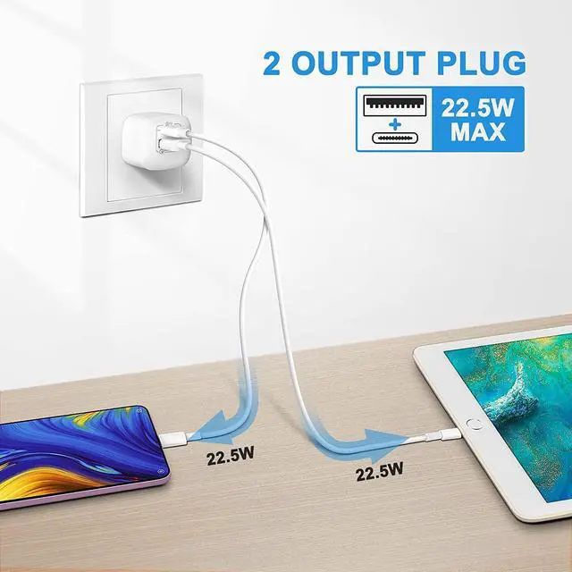 Alt view image 3 of 7 - USB C Charger -PD Charger for i-P-h-o-n-e, 33W GaN Dual Port Charger Wall Charger Blocks Support PD Charge QC Charge Compatible with i-P-h-o-n-e 14/13/S-a-m-s-u-n-g S21/S20/Goo-gle Pix-el 6/5 etc