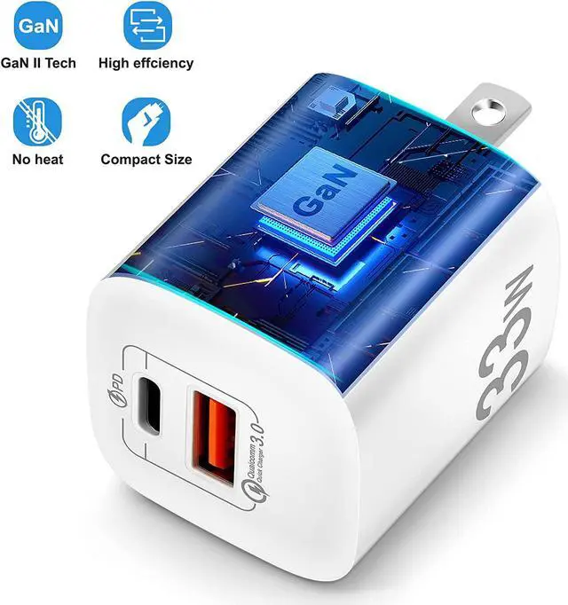 Alt view image 5 of 7 - USB C Charger -PD Charger for i-P-h-o-n-e, 33W GaN Dual Port Charger Wall Charger Blocks Support PD Charge QC Charge Compatible with i-P-h-o-n-e 14/13/S-a-m-s-u-n-g S21/S20/Goo-gle Pix-el 6/5 etc