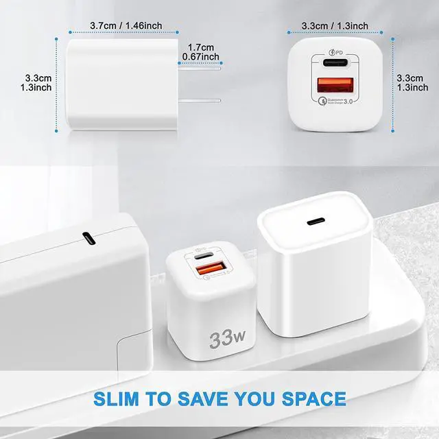 Alt view image 6 of 7 - USB C Charger -PD Charger for i-P-h-o-n-e, 33W GaN Dual Port Charger Wall Charger Blocks Support PD Charge QC Charge Compatible with i-P-h-o-n-e 14/13/S-a-m-s-u-n-g S21/S20/Goo-gle Pix-el 6/5 etc